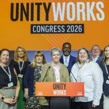 CSP representatives and staff standing on TUC congress stage