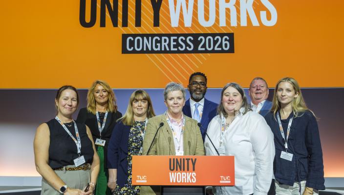 CSP representatives and staff standing on TUC congress stage