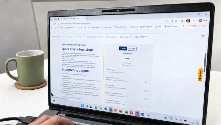 Screen showing the Physiotherapy Value Calculator