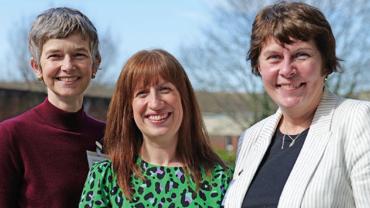 Michelle with (l) Sam Greenhouse, her link tutor (leadership) on the fellowship programme; and Dr Jackie Knight (r) the programme director [Jemma Jones]